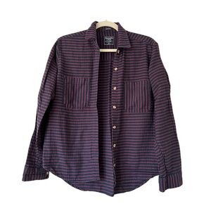 Abercrombie & Fitch Boyfriend Button Down Shirt Striped Navy Blue Red
